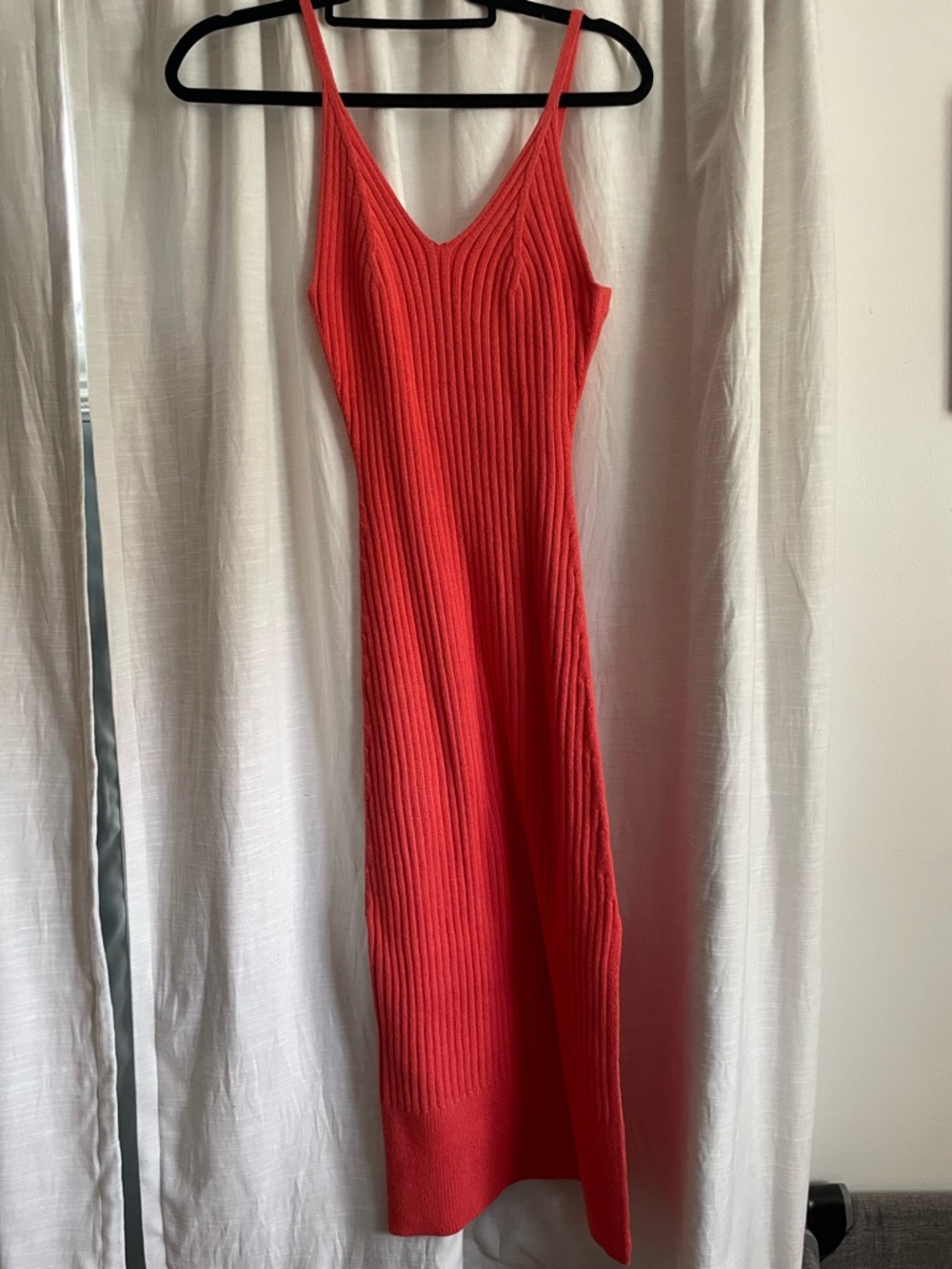 Free People Sleeveless V-Neck Ribbed Midi Dress in Coral Pink